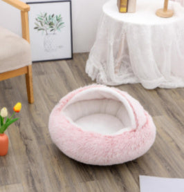 2 In 1 Dog And Cat Bed Pet Winter Bed Round Plush Warm Bed House Soft Long Plush Pets Bed